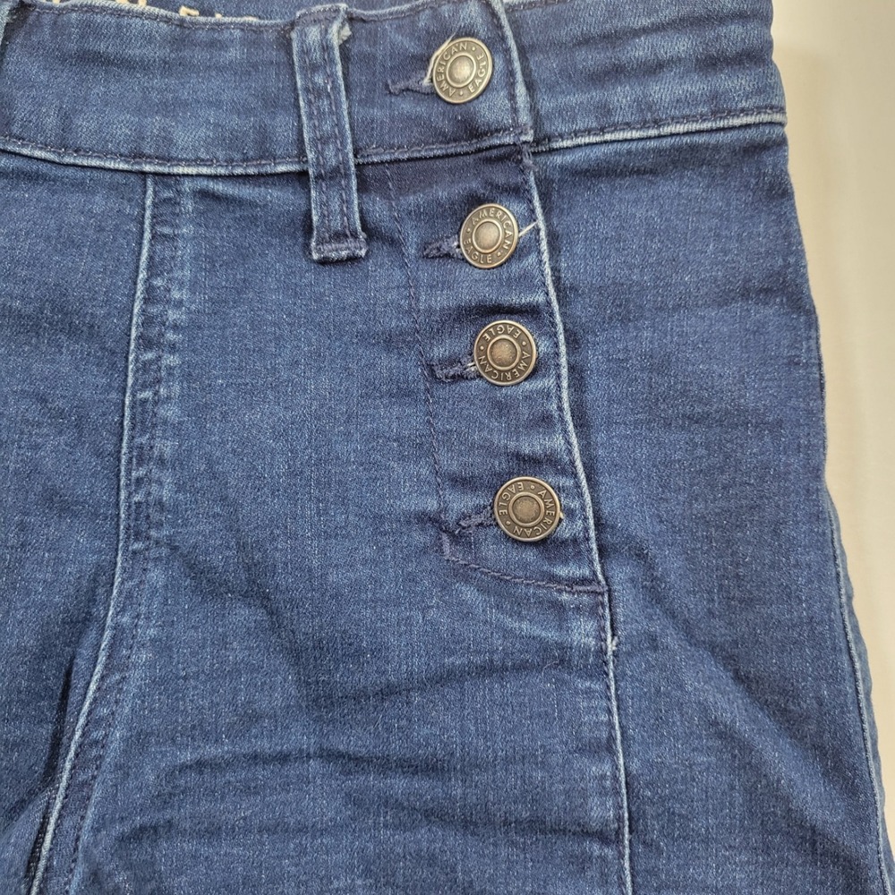 American Eagle HiRise Shortie Women 4 Blue Excellent Sailor Button Super Stretch - Picture 5 of 10